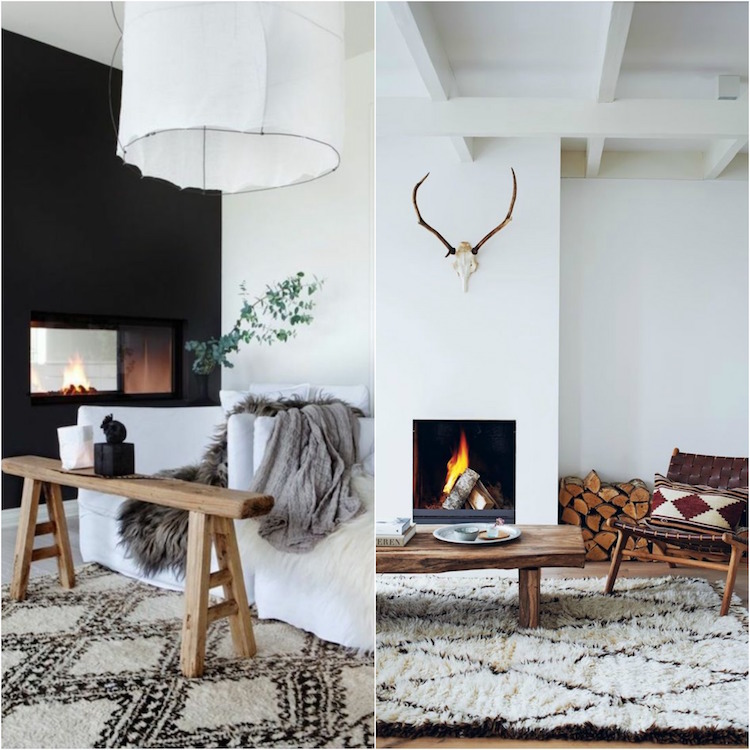 idee-deco-salon-cocooning-cheminée-bois-table-appoint-bois-massif-tapis-scandinave