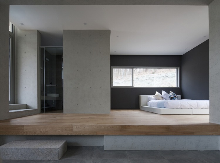 maison en béton intérieur-minimaliste-idées-parement-bois
