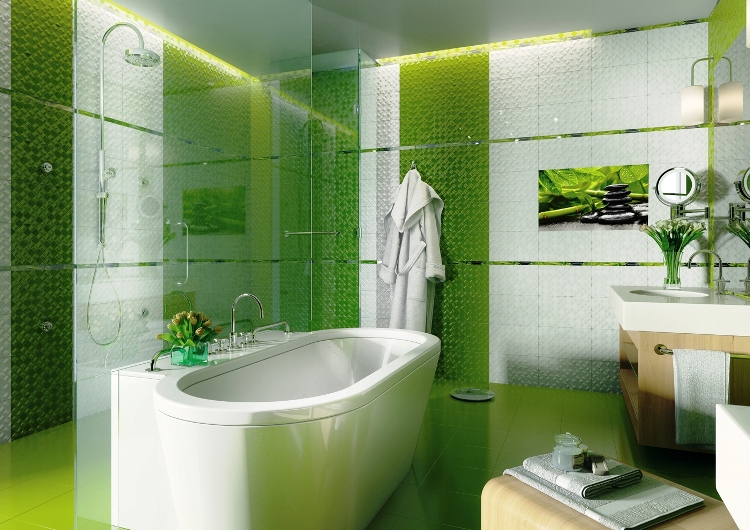 agencement-salle-bain-zen-vert-baignoire
