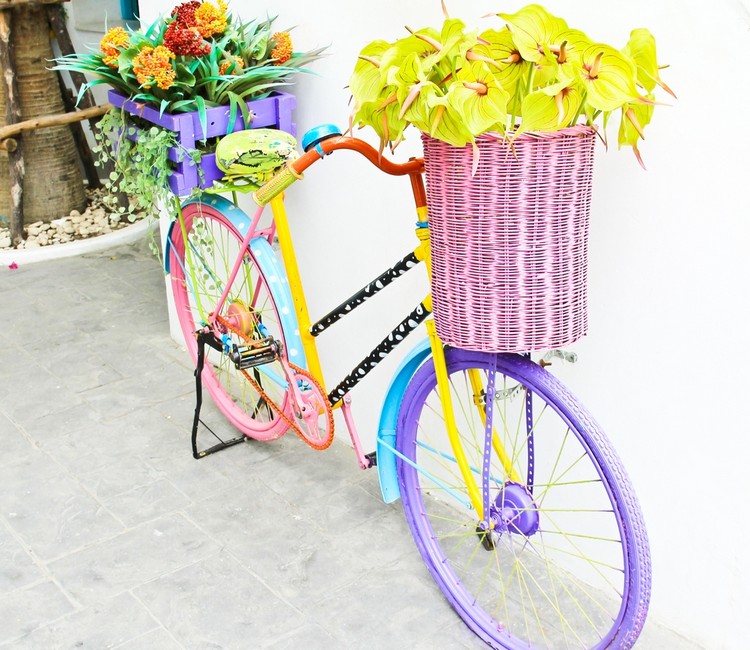 vélo-déco-jardin-idées-mauve-rose