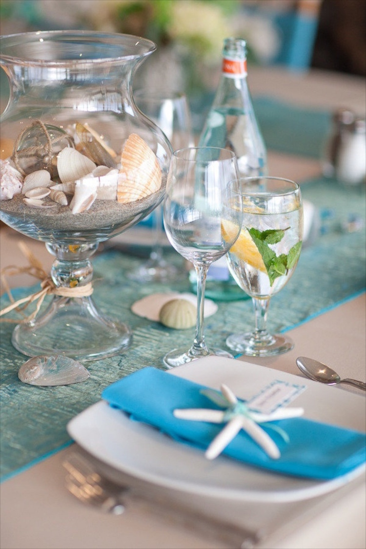 centre-table-pour-mariage-plage-sable-coquillages-étoiles-de-mer