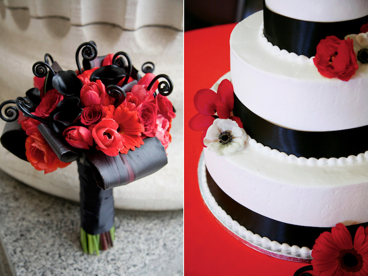 deco-mariage-rouge-noir-bouquet-mariée-fleurs-noir-rouge-déco-gâteau-thématique