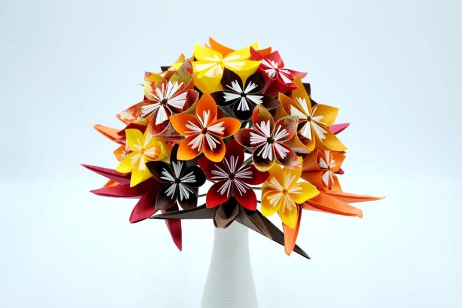 bouquet de fleurs en origami