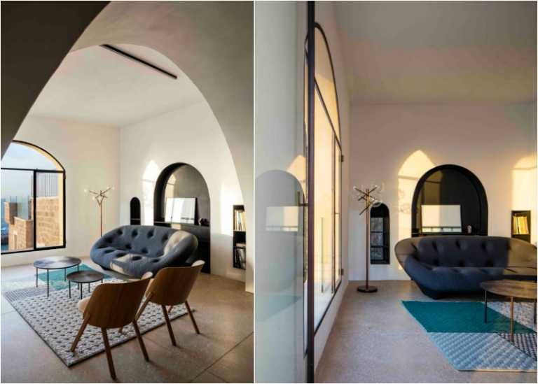 meubles-éclairage-design-salon-maison-caverne-moderne-Tel-Aviv