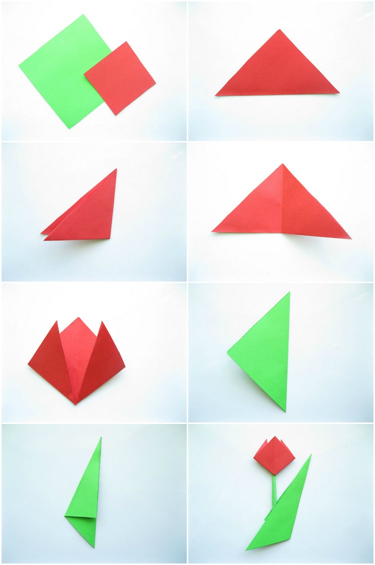 origami-facile-pliage-fleur-origami-tulipe-rouge-vert