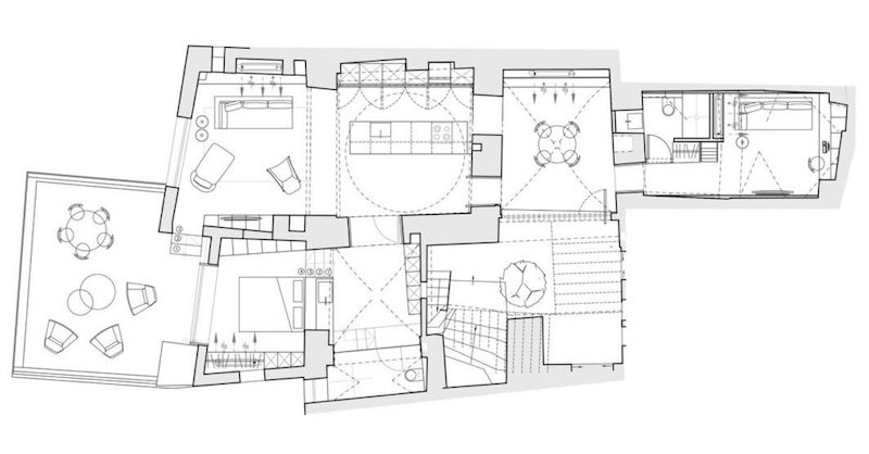 plan-architectural-maison-caverne-meubles-éclairage-design