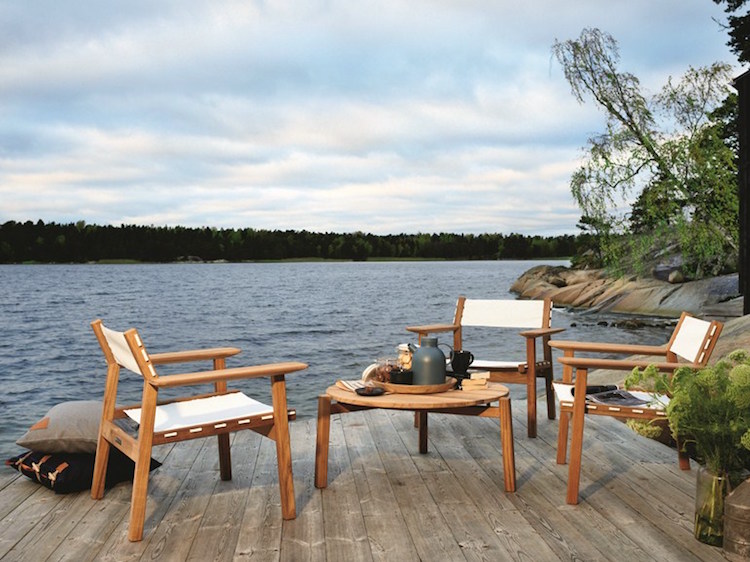salon de jardin en teck-table-basse-chaises-design-scandinave-ligne-DJURO-Skargaarden
