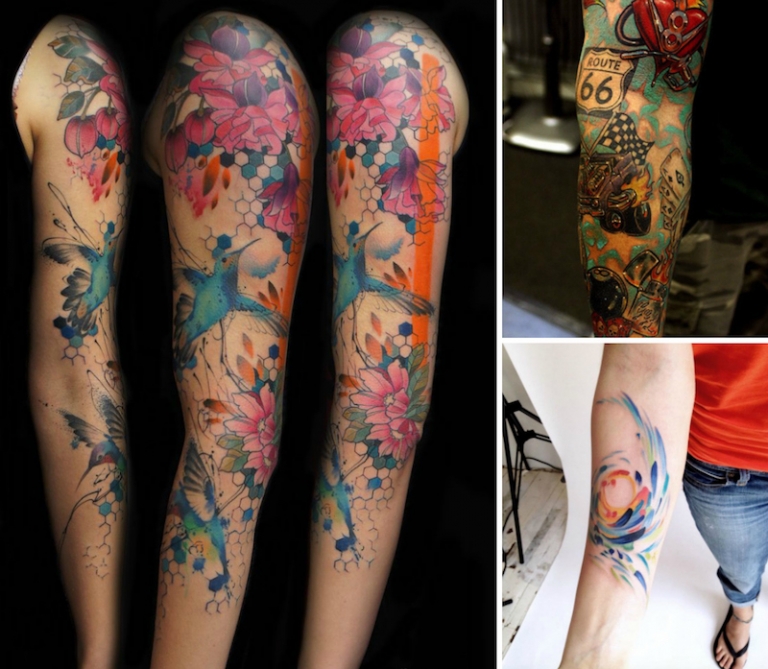 tatouage avant bras, bras-manchette-couleur