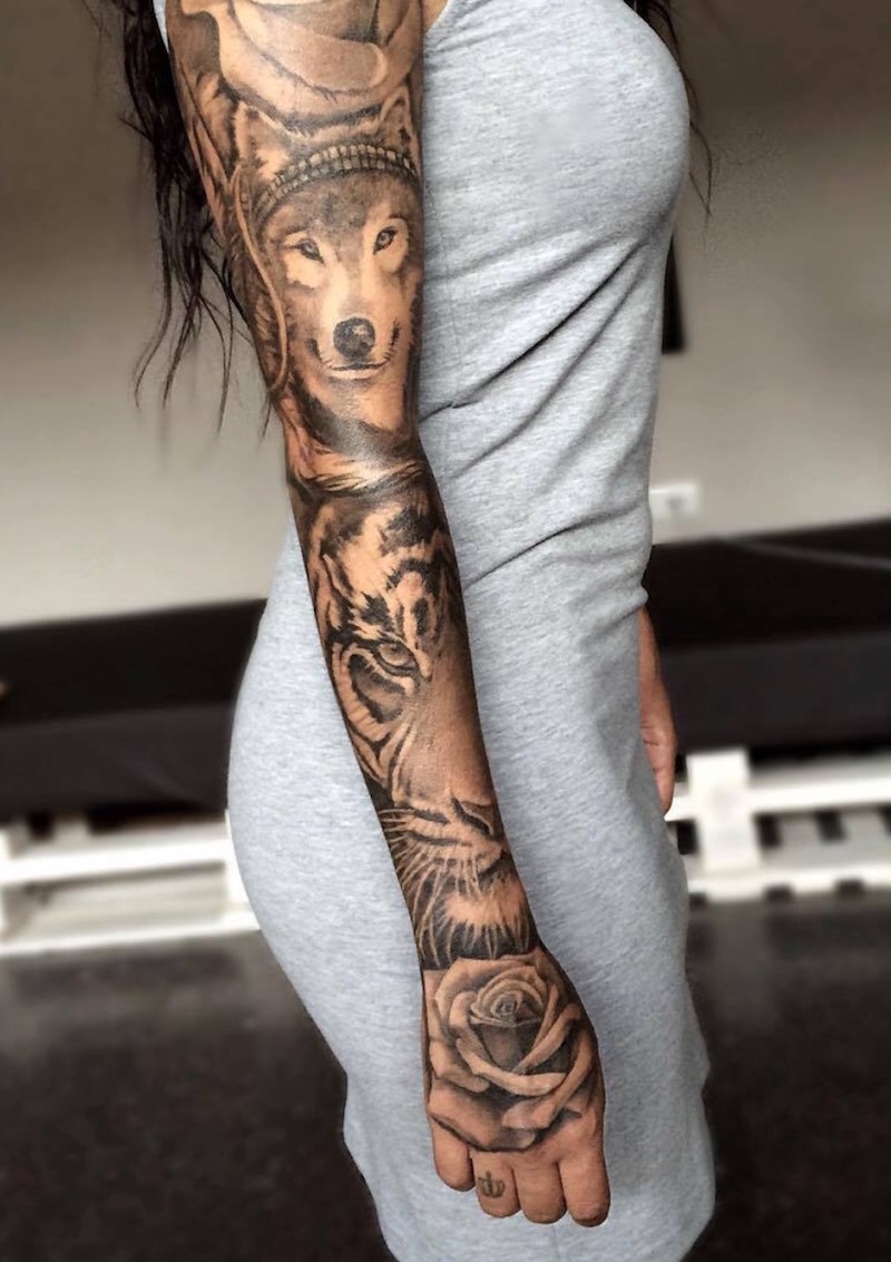 tatouage-bras-complet-symbolique-animaux