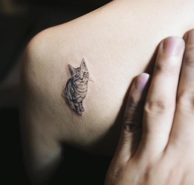 tatouage chat discret-épaule-femme
