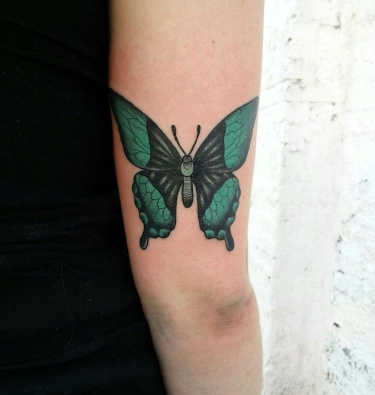 tatouage-papillon-de-nuit-vert-noir-bras