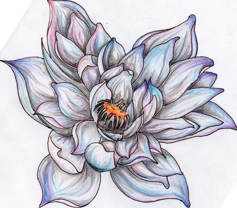 dessin-tatouage-Lotus-couleurs-douces