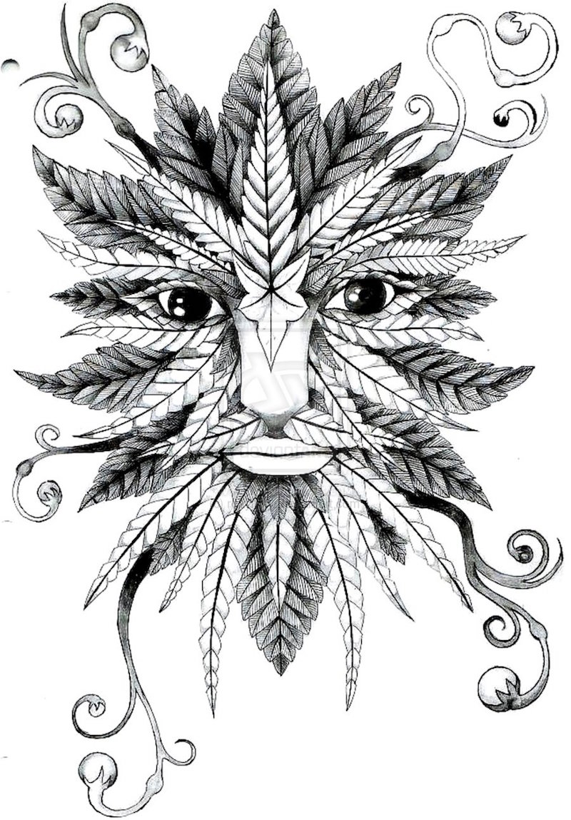 dessin-tatouage-feuilles-antropomorphes
