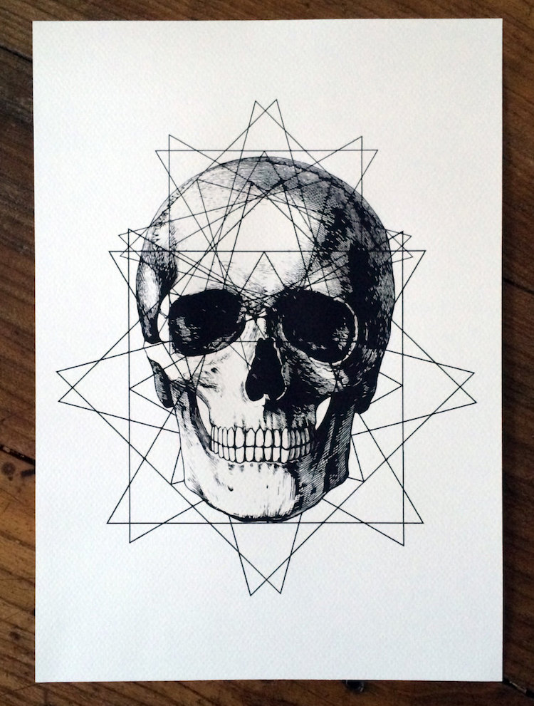 dessin de tatouage tête de mort géométrique