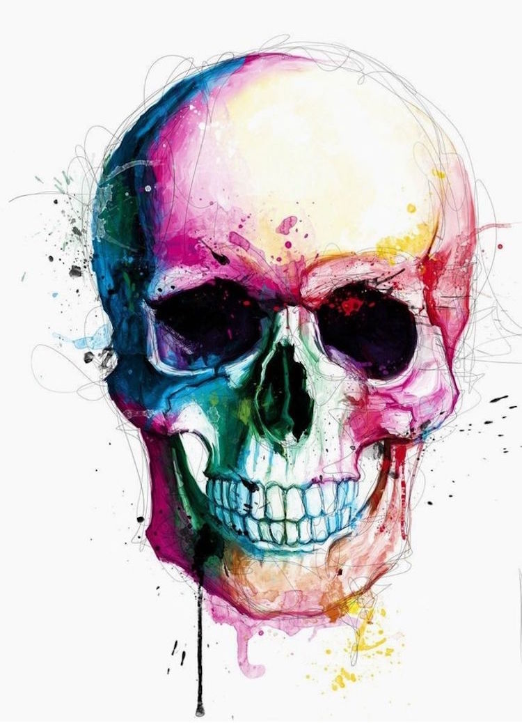 dessin de tatouage tête de mort haut-couleur