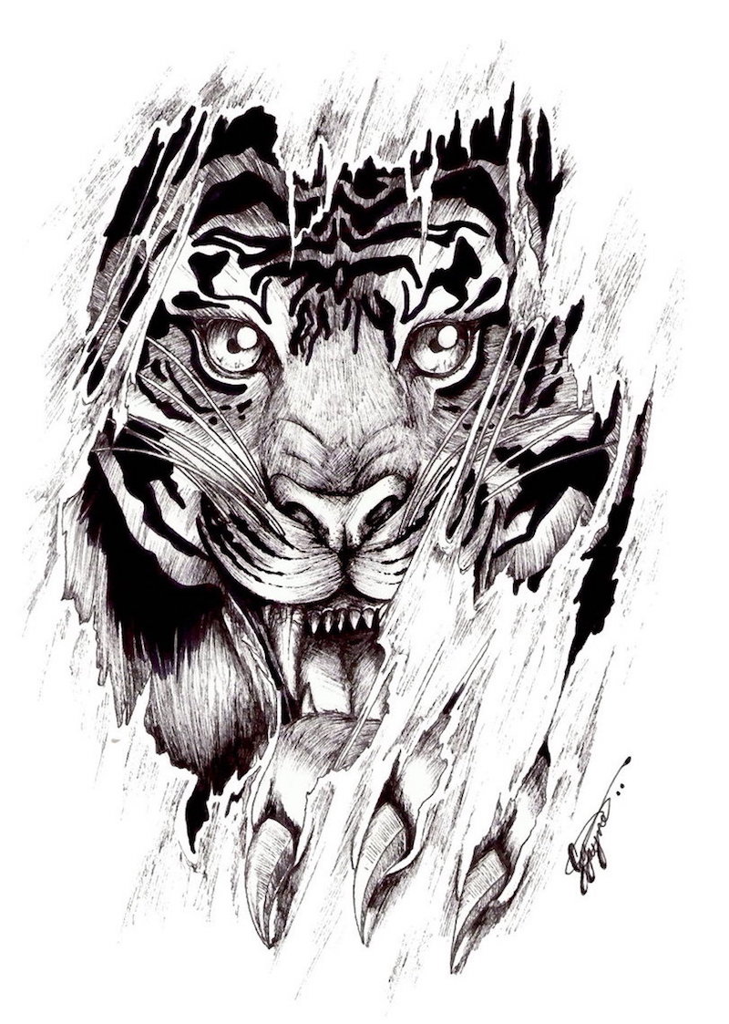 dessin-tatouage-tigre-symbole-pouvoir