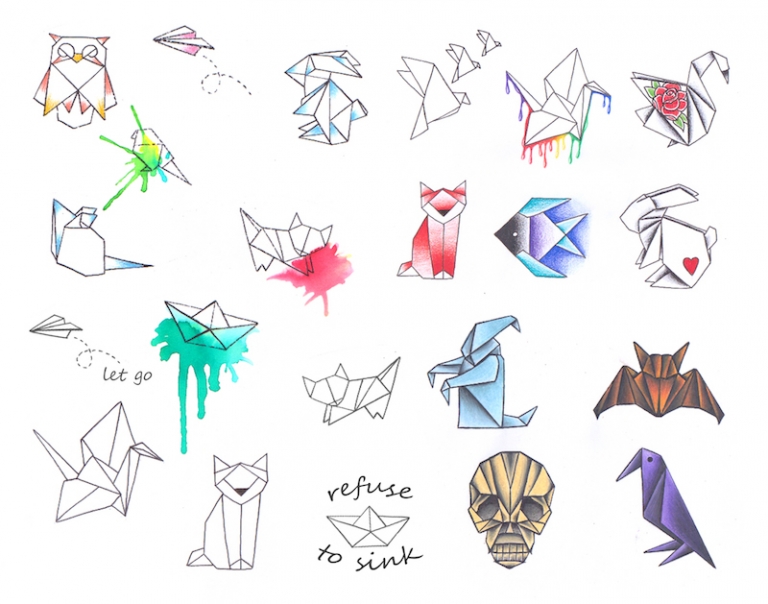 idées dessins de tatouages origami originaux