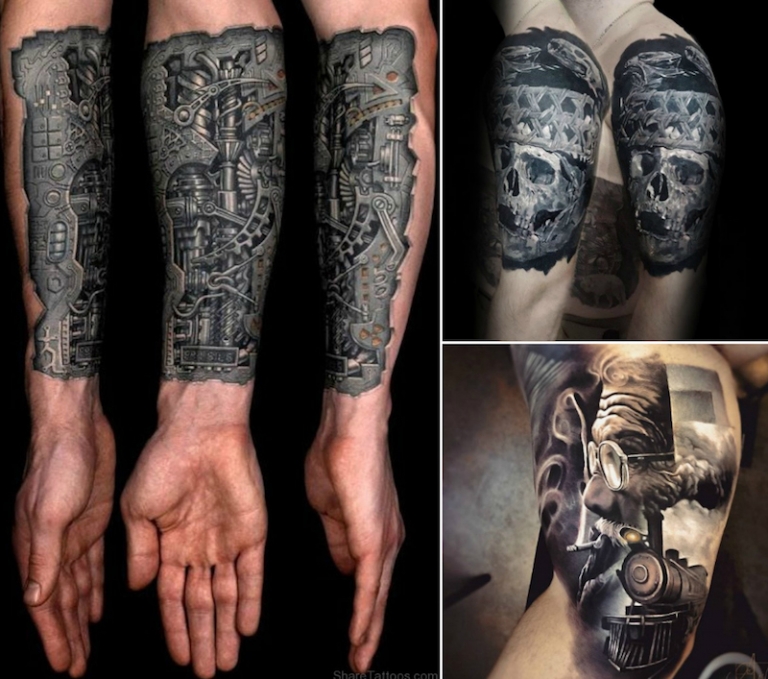 idées-tatouage-3d-styles-variés-avant-bras-demi-manchette