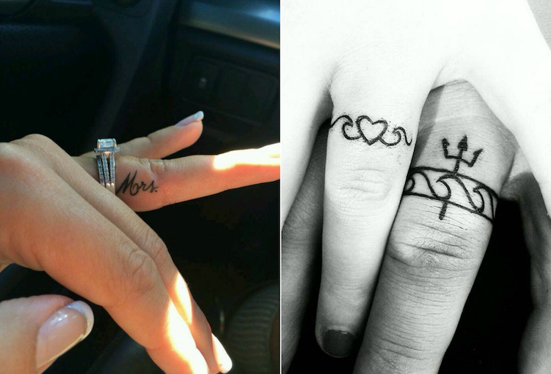 idées de tatouage couple doigts-Mrs-madame-alliance