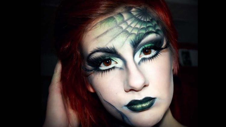 maquillage sorciere Halloween motif-toile-araignee-fards-paupieres-vert
