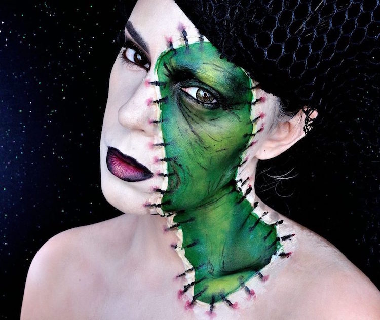 maquillage sorcière Halloween sorcière-méchante-maquillage-demi-visage
