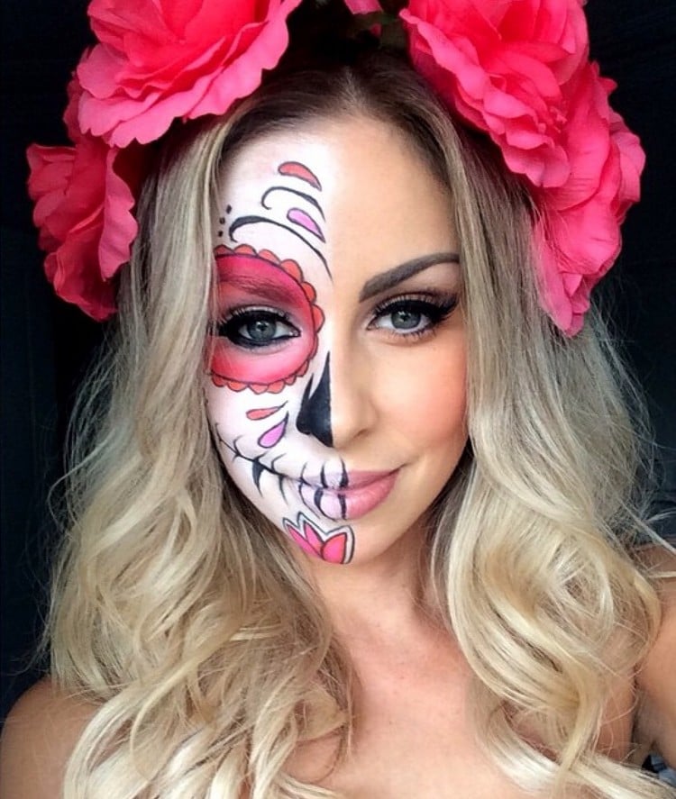 maquillage-tête-mort-mexicaine-blonde