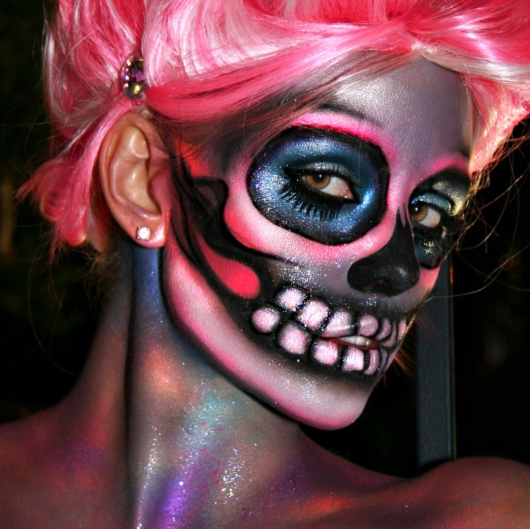 maquillage-tête-mort-mexicaine-pink