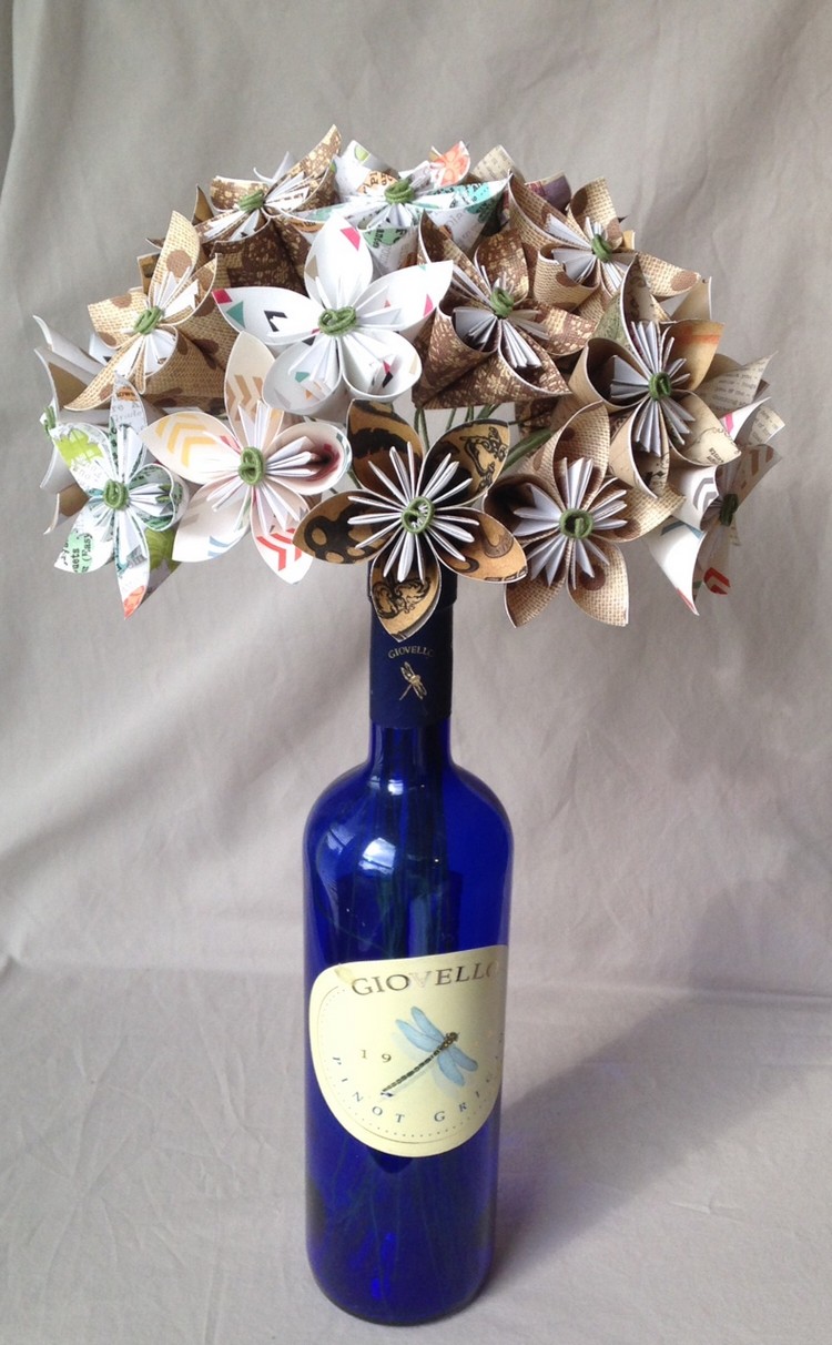 origami fleur bouquet-arrangement-vase-bouteille