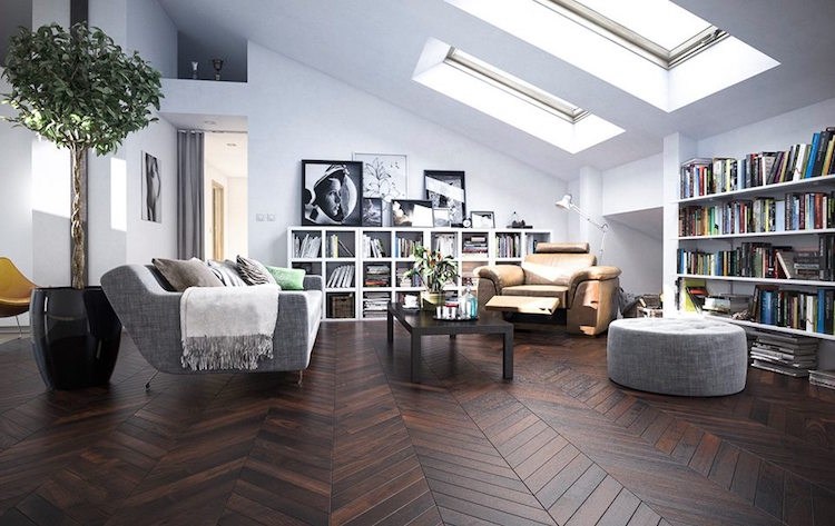 parquet-massif-foncé-pose-chevrons-salon-sous-combles