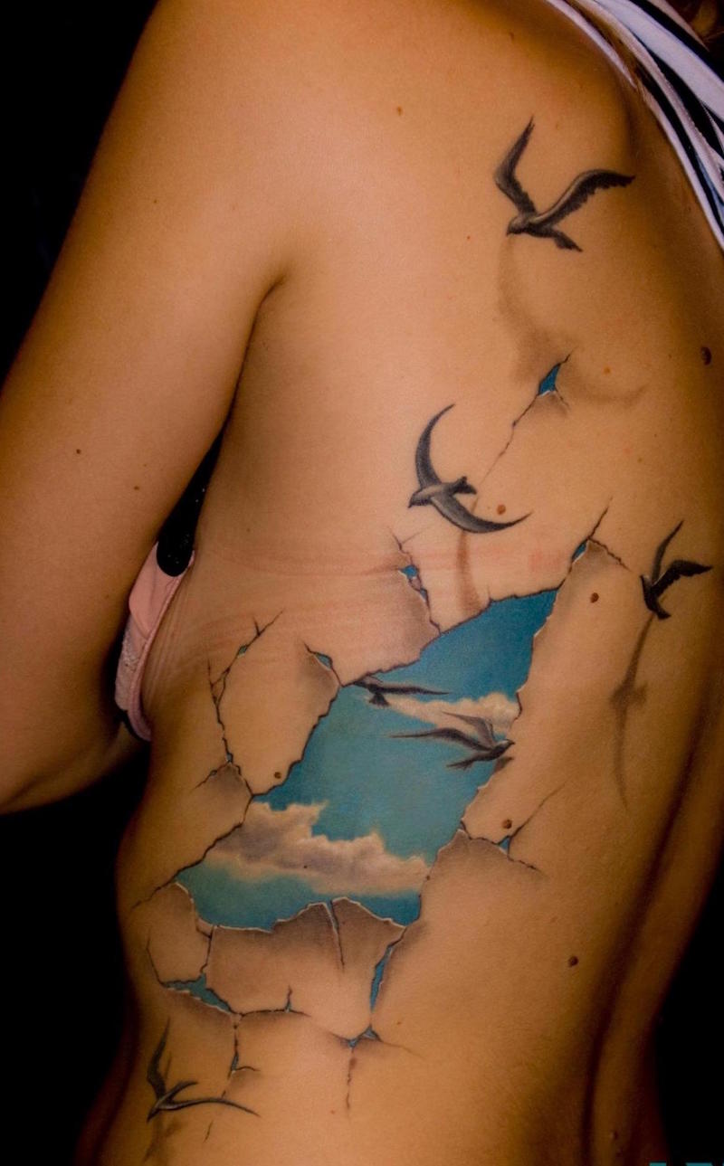 tatouage-3d-ciel-oiseaux-volant