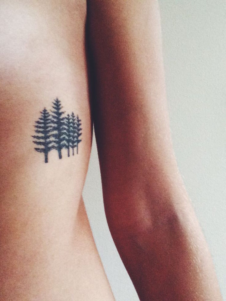 tatouage-arbre-foret-pins-encre-noire-côtes-homme