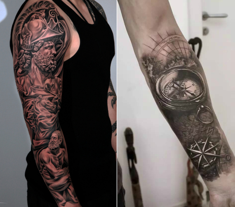 tatouage-bras-avant-bras-homme-réaliste-noir-gris
