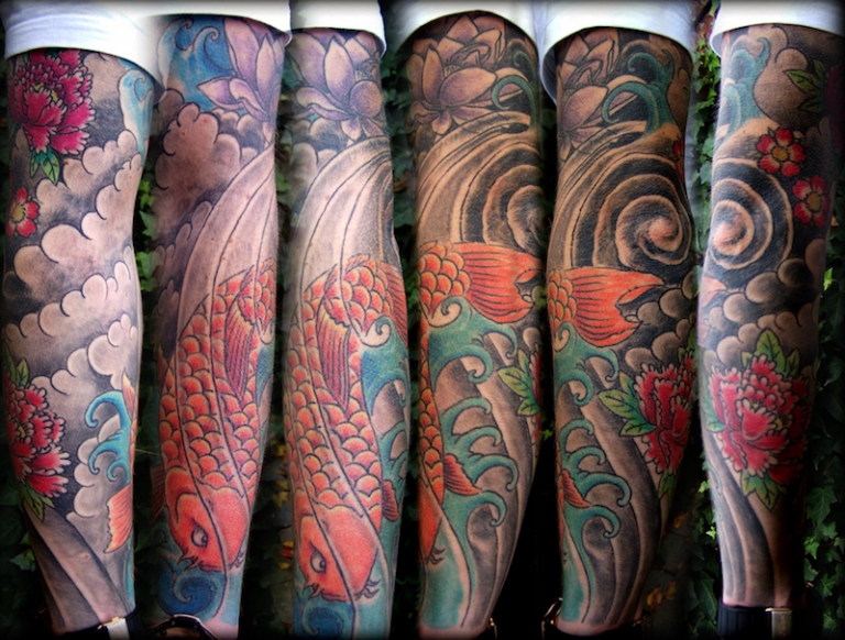 tatouage-bras-complet-homme-style-asiatique-