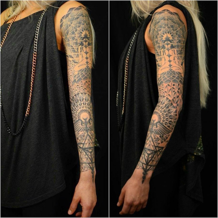 tatouage-bras-femme-tatouage-bouddha-manche-complete