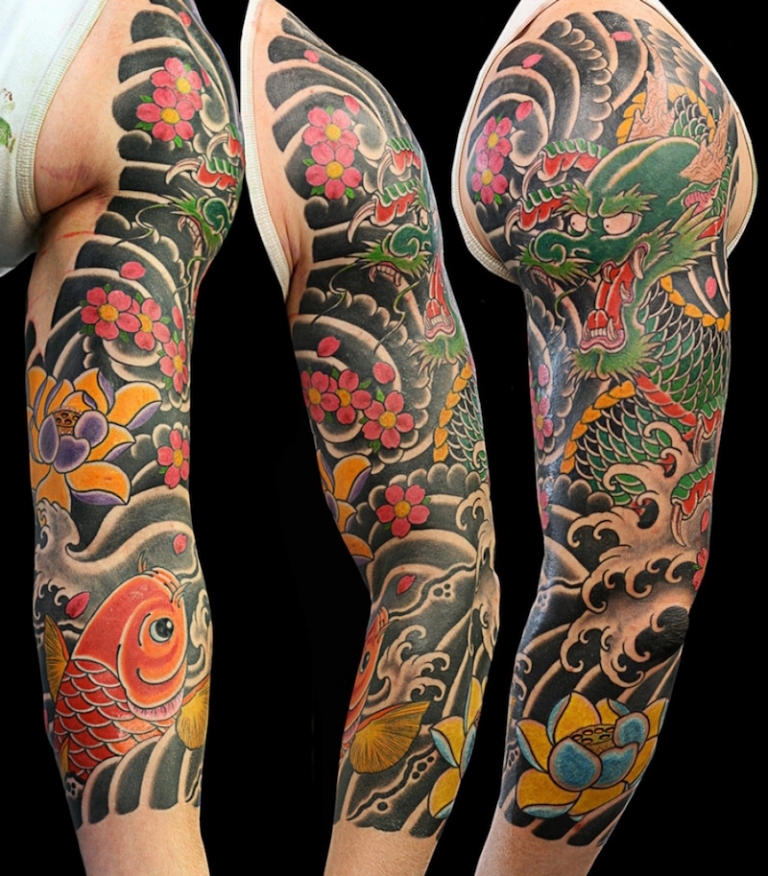 tatouage-bras-homme-japonais-carpe-koi-dragon
