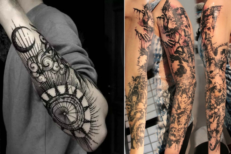 tatouage bras homme moderne-idées-style-graphique