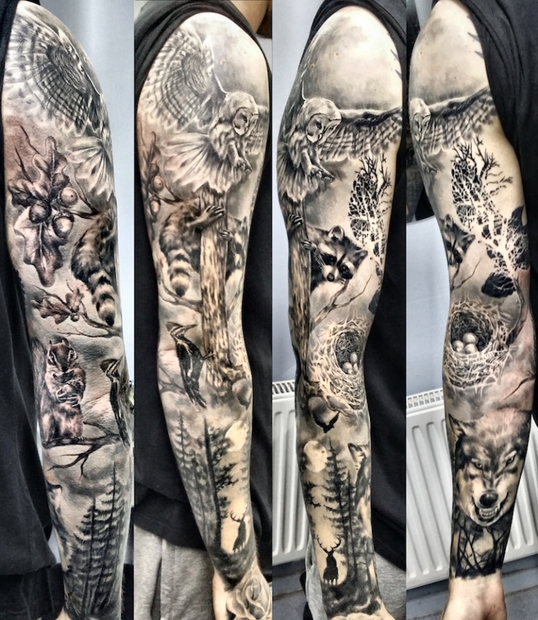 tatouage-bras-homme-réaliste-Justyna-Kurzelowska