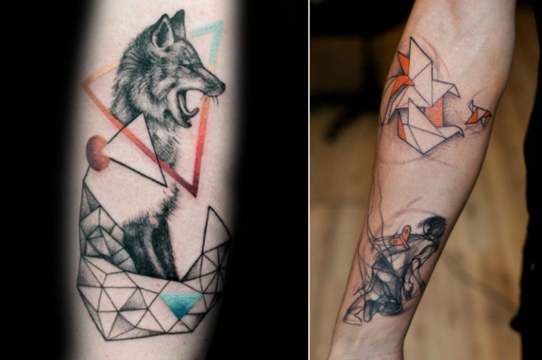 tatouage-origami-loup-grue-touches-couleur