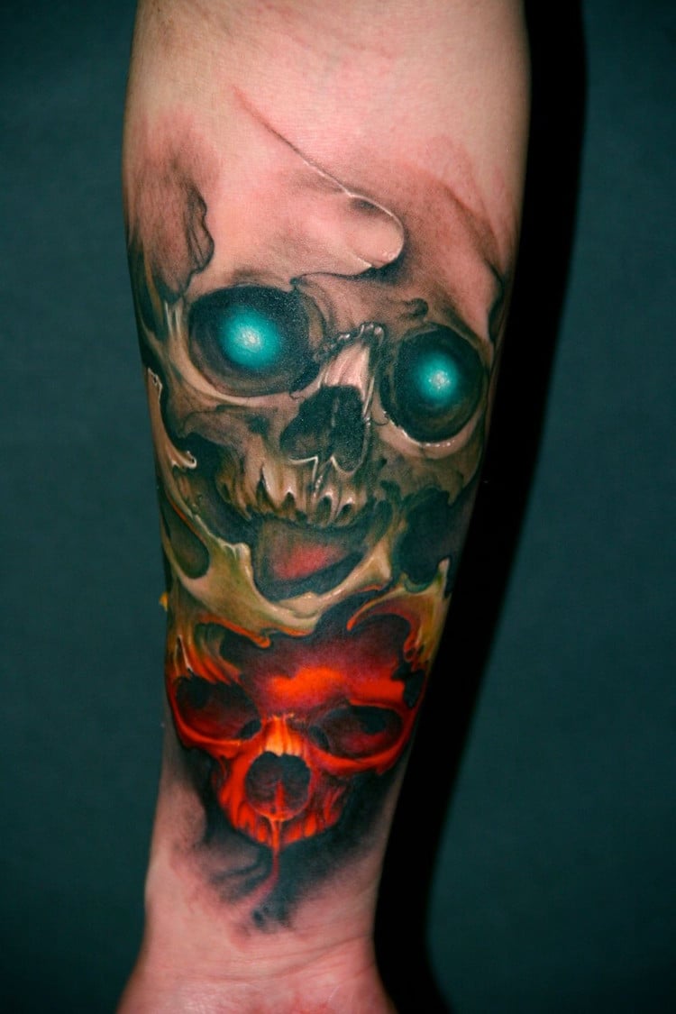 tatouage-tete-de-mort-couleur-avant-bras