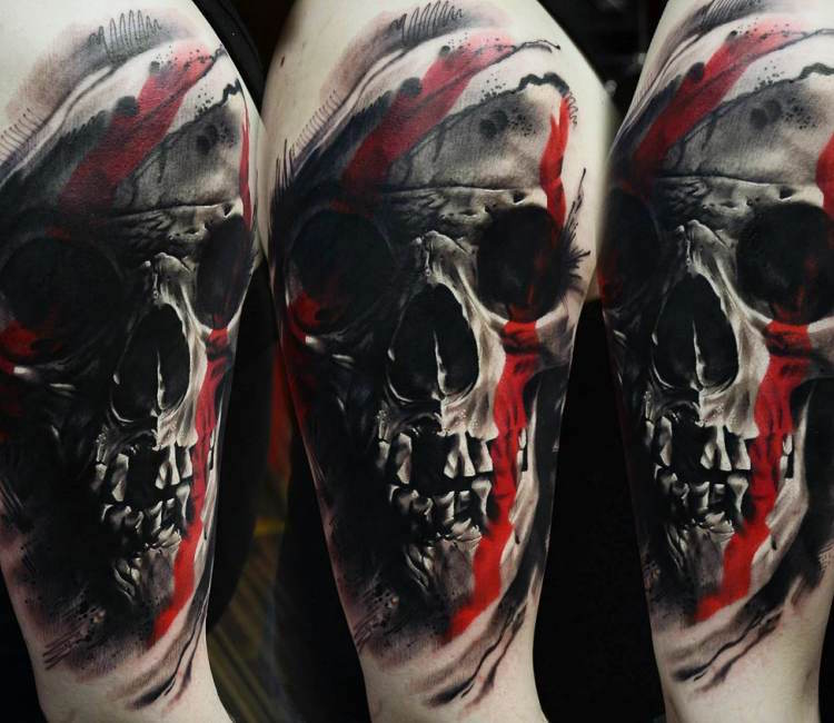 tatouage tête de mort noir-rouge-style-polka-trash