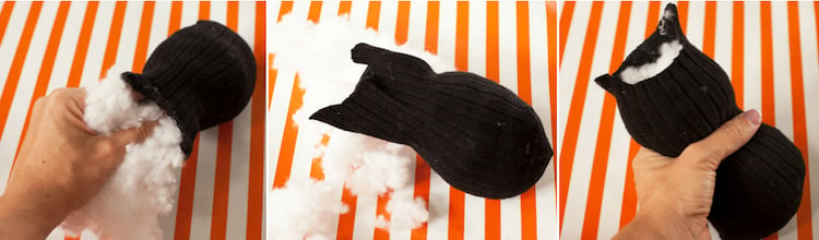 activité-manuelle-Halloween-chat-noir-chaussette-remplissage