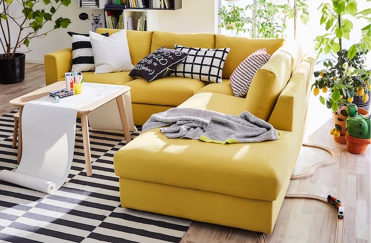 catalogue IKEA salon 2018-canapé-angle-Vimle-jaune-canari