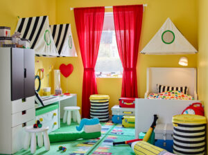 chambre-enfant-IKEA-idées-tapis-rideaux-literie-tentes