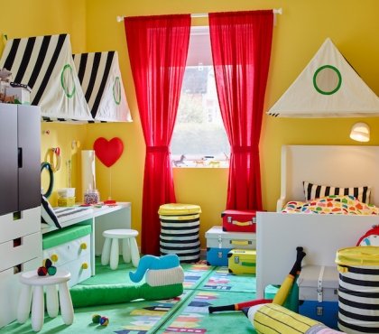 chambre-enfant-IKEA-idées-tapis-rideaux-literie-tentes