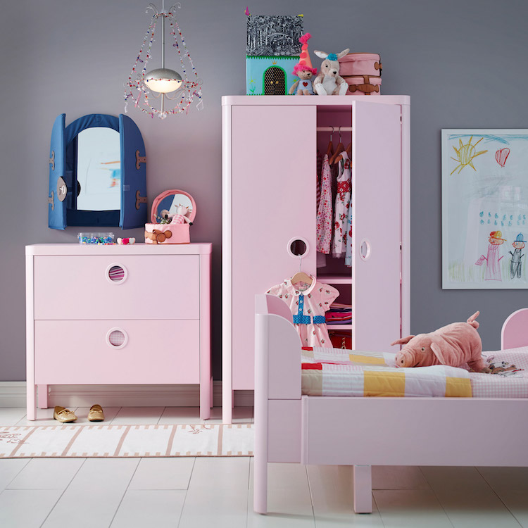 chambre-enfant-IKEA-rose-pâle-meubles-Busunge