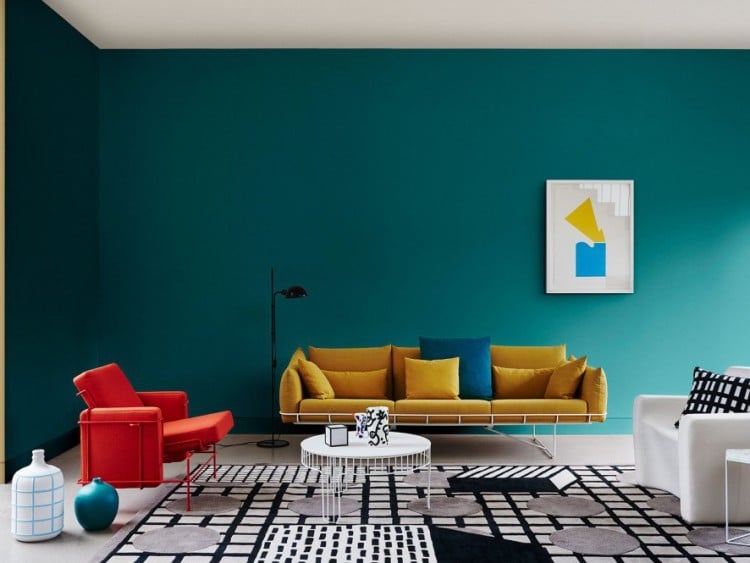 deco-bleu-canard-jaune-salon-moderne