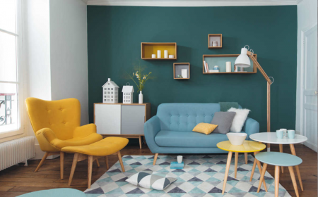 deco-bleu-canard-jaune-salon-scandinave-moderne