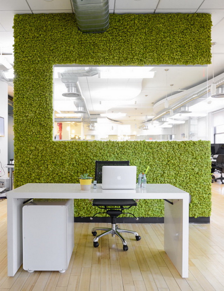 idée déco bureau mur-vegetalise-meuble-bureau-blanc-parquet-clair