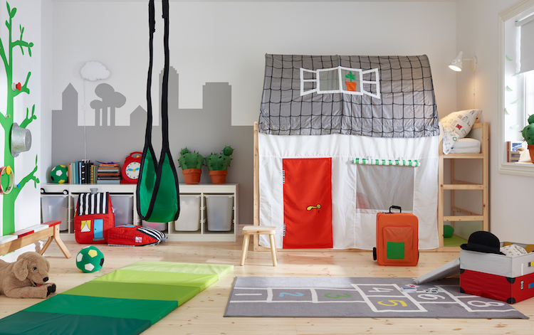 idées-chambre-enfant-IKEA-lit-réversible-tente-avec-rideau