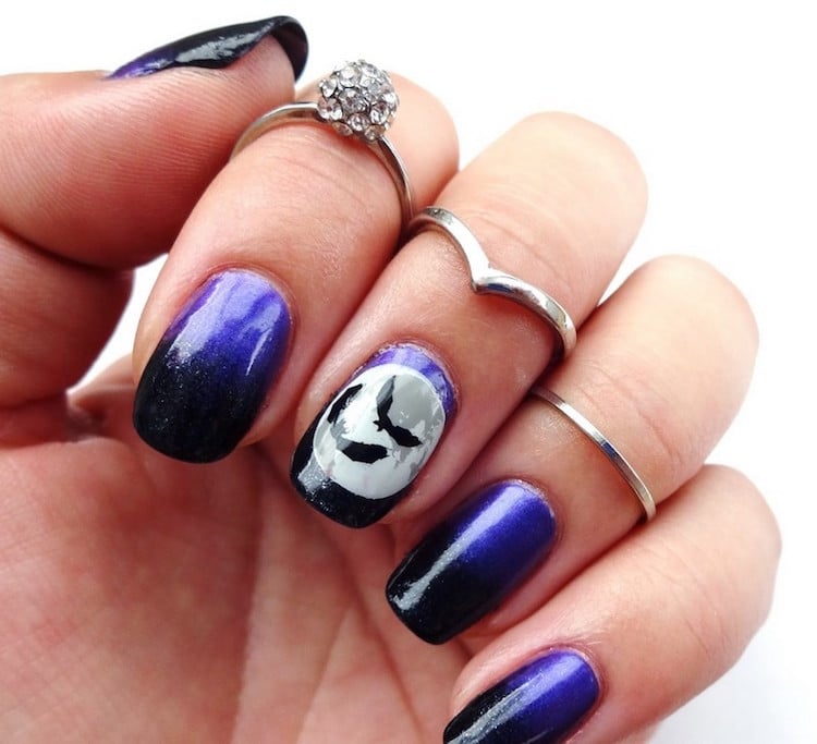 nail-art-Halloween-facile-chauve-souris-manucure-ombre-noir-violet